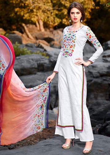 Baskılı Beyaz Salwar Kameez