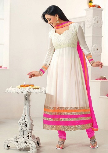 Faux Georgette White Salwar kostiumas