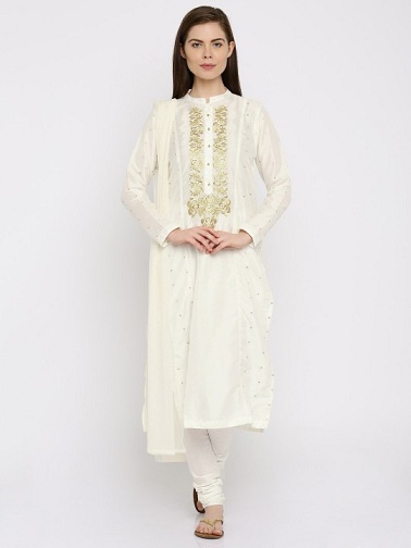 Balta siuvinėta Salwar Kameez