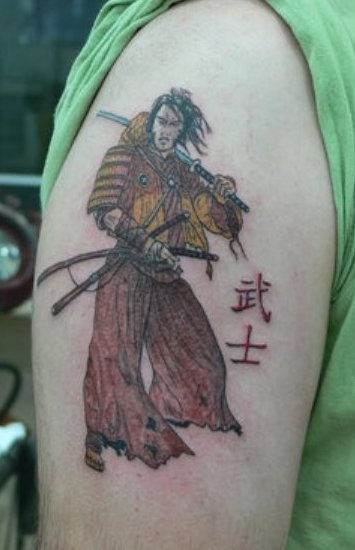 Japonų samurajų Kanji tatuiruotė ant rankos