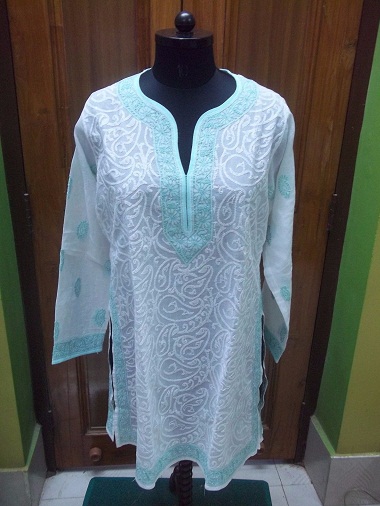 Pastel Beyaz Chikan Kurti