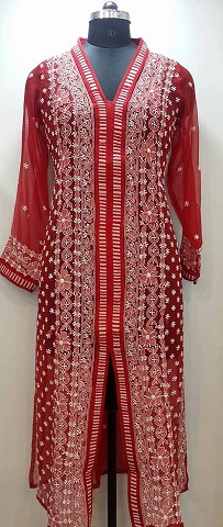 Red Lucknow Chikan Kurti