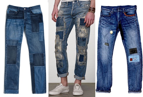 Erkekler için Patch Work Denim Jean