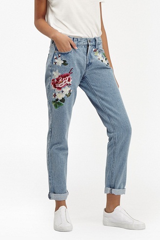 Bayan Nakış İşlemeli Denim Jeans