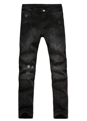 Bikers Erkekler için Soluk Siyah Denim Jeans