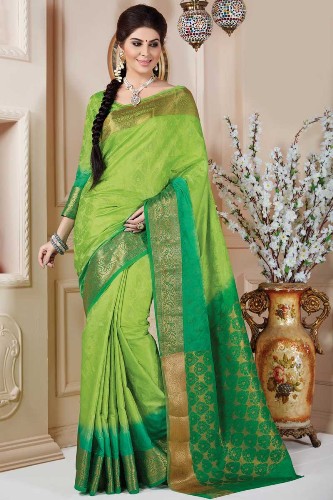 Green Tussar Art Silk Cotton Saree