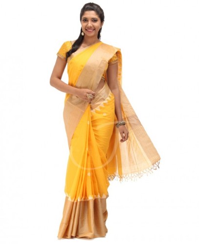 Geltona „Tussar Cotton Saree“