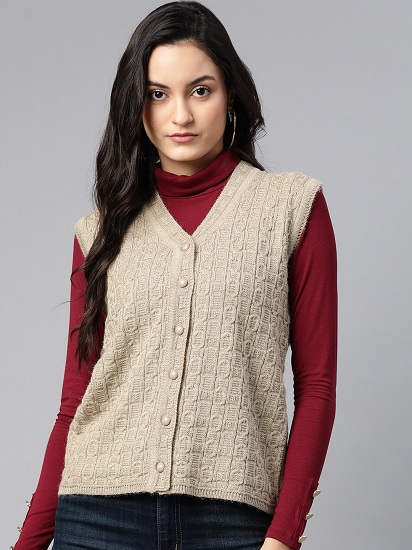 Smėlio spalvos vilnoniai megztiniai be rankovių moterims