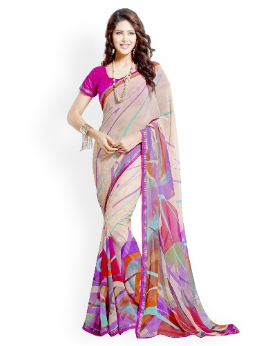 Renkli Desenli İpek Nallı Sari