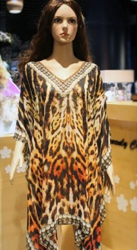 Leopar Desenli Kaftan Plaj Elbisesi