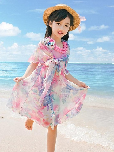 Kızlar için Çiçekli Plaj Elbisesi