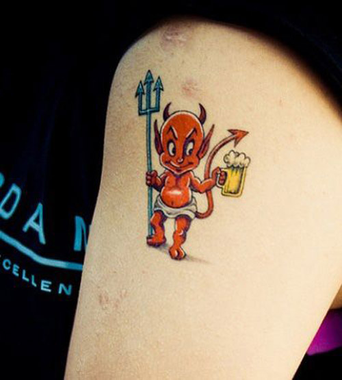 Tradicinis velnio kupidono tatuiruotės dizainas