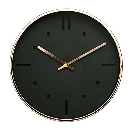 Skandinaviškas juodas ir rožinis auksas modernus apvalus sieninis laikrodis