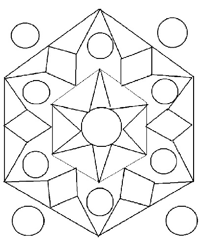 Šešiakampio formos Rangoli dizainas