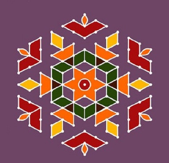 „Diwali Rangoli“ dizainas su taškais
