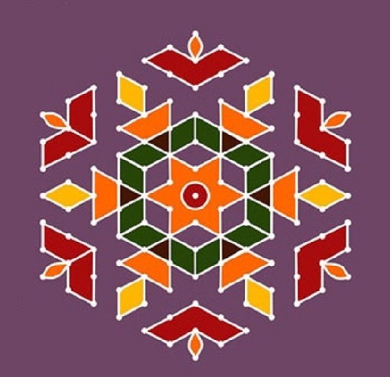 „Diwali Rangoli“ dizainas su taškais