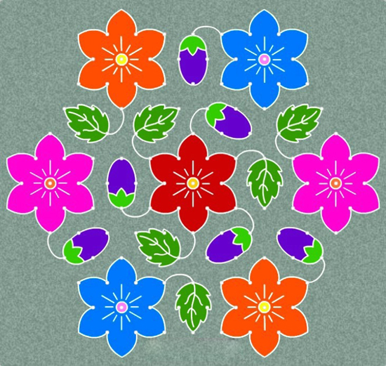 Rangoli Kolam su gėlėmis
