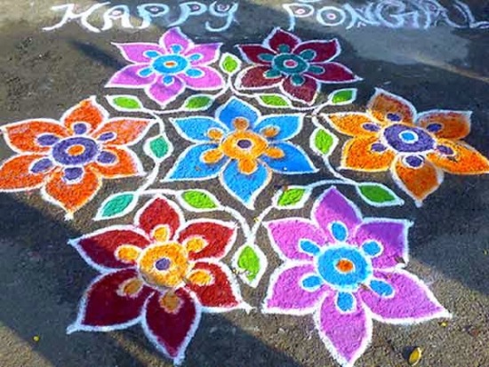 Çiçek ve Yapraklı Pongal Kolam