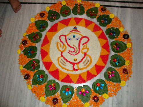 Nuostabūs „Ganesha Rangoli“ dizainai