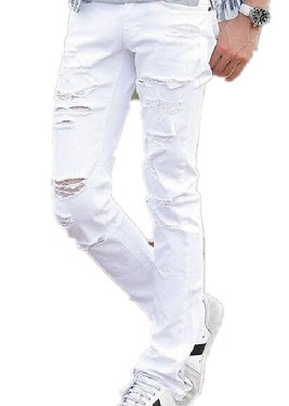 Yırtık Yırtık Beyaz Yırtık Erkek Kot Pantolonu