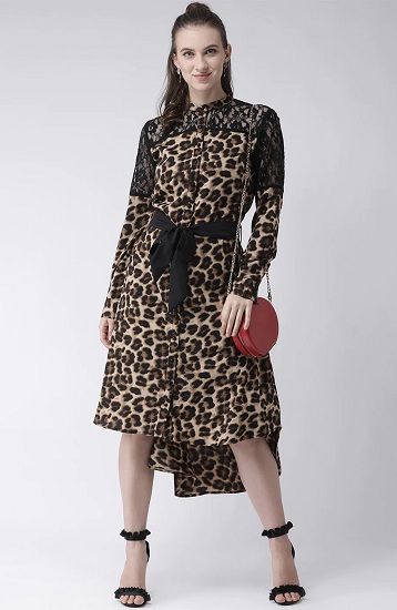Leopardo rašto midi marškinių suknelė