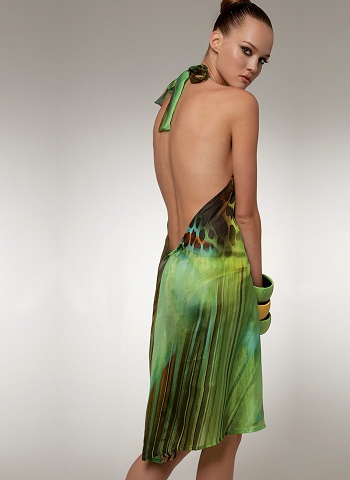 Egzotik Yeşil Sırtı Açık Elbise