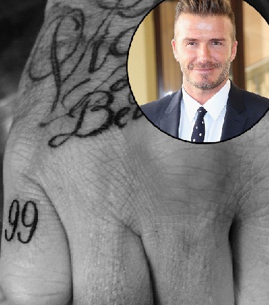 99 tatuiruotės dizainas ant David Beckham Finger