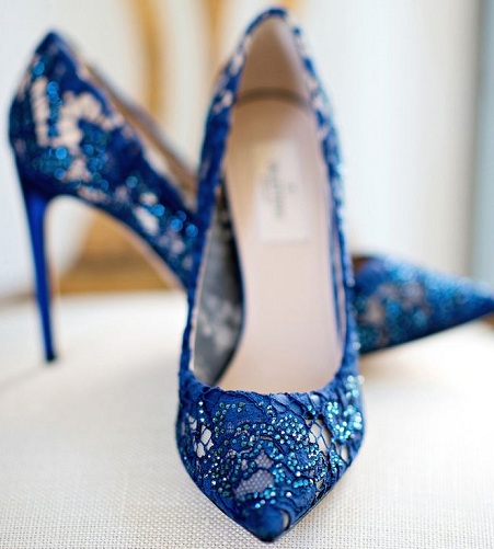 Mėlyni nėriniai vestuviniai batai