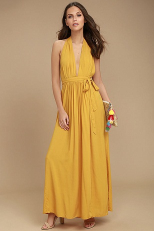 Geltona pamaininė suknelė