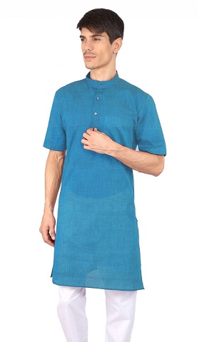 Yarım Kol Mavi Kurta Pijama