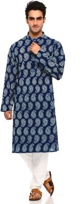 Baskılı Mavi Kurta Pijama
