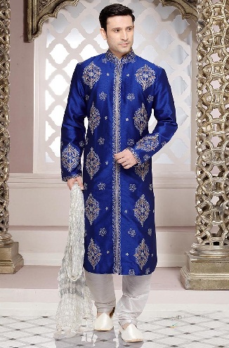 Nakışlı Mavi Kurta Pijama