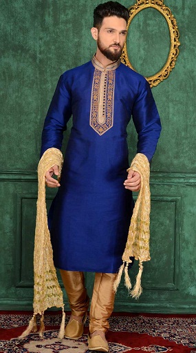 Parti Giyim için Mavi Kurta Pijama