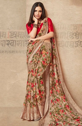 Baskılı Keten Sarees