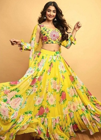 Geltonų gėlių atspaudas „Lehenga“