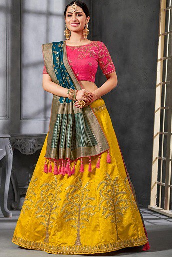 Rožinė ir geltona Lehenga Choli
