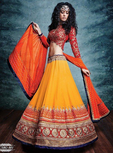 Geltona ir raudona Lehenga