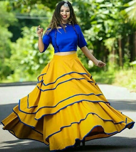 Geltona ir mėlyna Lehenga