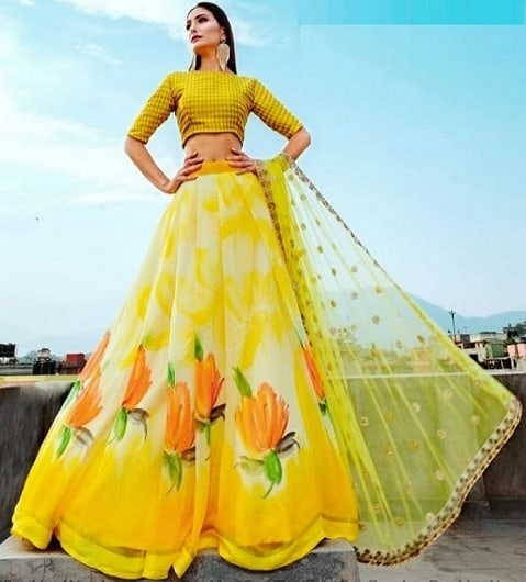 Sarı Georgette Lehenga Choli