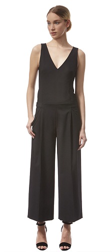 Siyah V Yaka Kısaltılmış Culotte Tulum