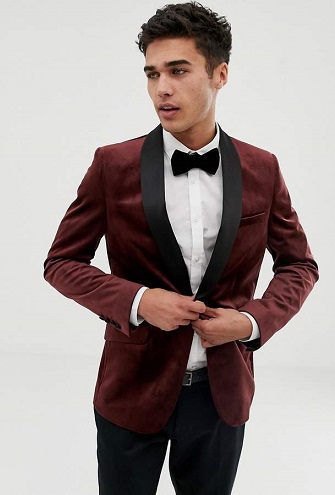 Maroon Velvet Blazer Vyriškas