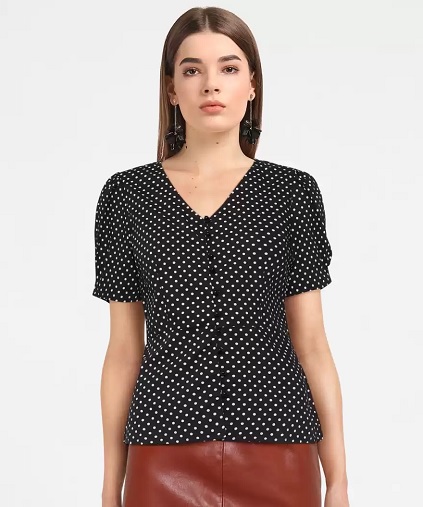 „Polka Dot“ marškinėliai moterims trumpomis rankovėmis