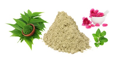 Multani Mitti, neem, gül yaprakları, gül suyu ve lale