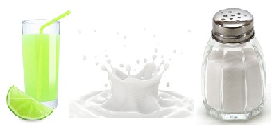 Druska, šviežias pienas ir laimo sultys