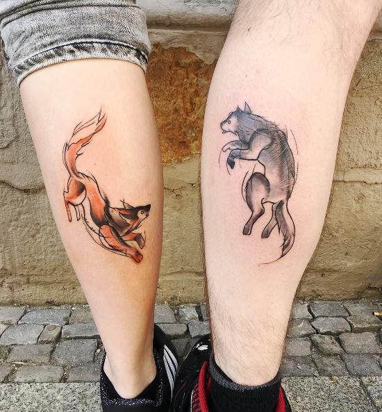 170 δημιουργικές ιδέες τατουάζ αδελφών και εμπνεύσεις αλεπού και λύκου σκίτσο χρώμα