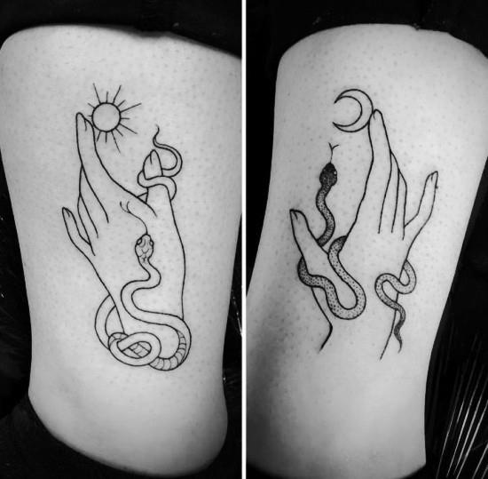 170 δημιουργικές ιδέες τατουάζ αδελφών και έμπνευση φίδια φεγγαριού και ήλιου