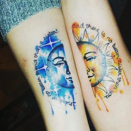 170 δημιουργικές ιδέες τατουάζ αδελφών και εμπνεύσεις φεγγάρι και ήλιος ακουαρέλα αδελφή