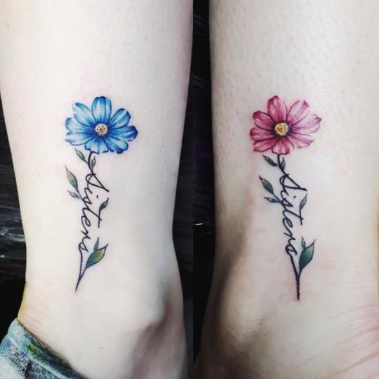 170 δημιουργικές ιδέες τατουάζ αδελφών και εμπνεύσεις αδελφή λουλούδια μπλε ροζ