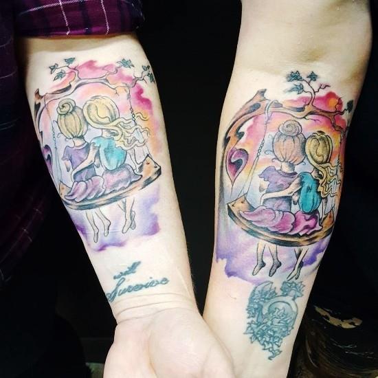 170 δημιουργικές ιδέες τατουάζ αδελφών και εμπνεύσεις αδελφή κούνια ακουαρέλα πολύχρωμη
