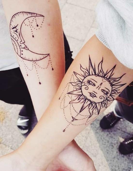 170 δημιουργικές ιδέες τατουάζ αδελφών και εμπνεύσεις ήλιο και φεγγάρι σκίτσο γραφικά